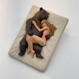 Kawaii Healing Bear and Girl Figures Resin Model Miniature Fantasy Figurines Desktop Decoration Creative Holiday Gifts