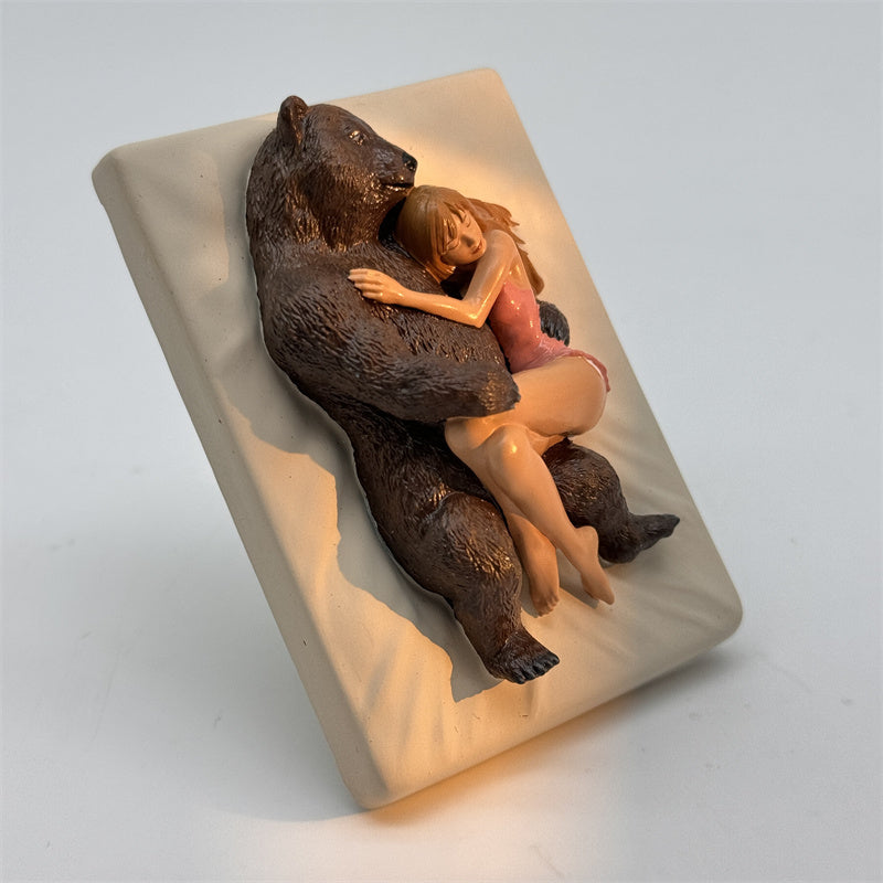 Kawaii Healing Bear and Girl Figures Resin Model Miniature Fantasy Figurines Desktop Decoration Creative Holiday Gifts