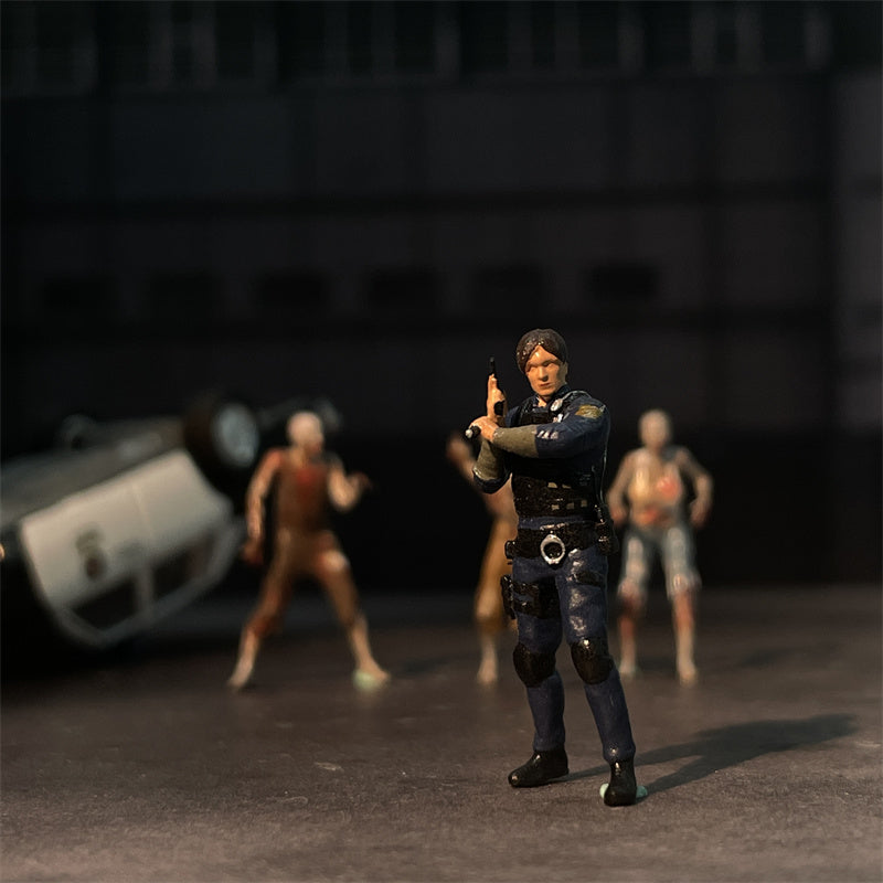 Classic 1/64 Scale Resin Model Police Leon Figures Zombies Scene Dioramas Diecast Alloy Car Miniature Collection Hobby Toys