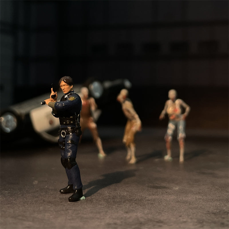 Classic 1/64 Scale Resin Model Police Leon Figures Zombies Scene Dioramas Diecast Alloy Car Miniature Collection Hobby Toys