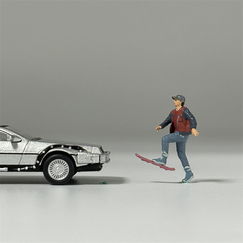 Classic 1/64 Scale Resin Model Back to the Future Skateboard Marty Figures Diecast Alloy Car Dioramas Miniature Collection