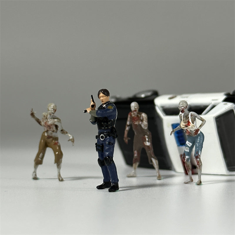 Classic 1/64 Scale Resin Model Police Leon Figures Zombies Scene Dioramas Diecast Alloy Car Miniature Collection Hobby Toys