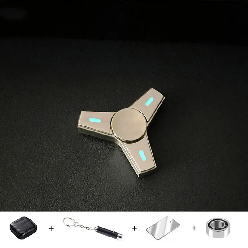 Luminous Threeleaf Stainless Steel Fidget Spinner EDC Metal Hand Spinner Adult Fidget Toys ADHD Tool Anxiety Stress Relief Toys