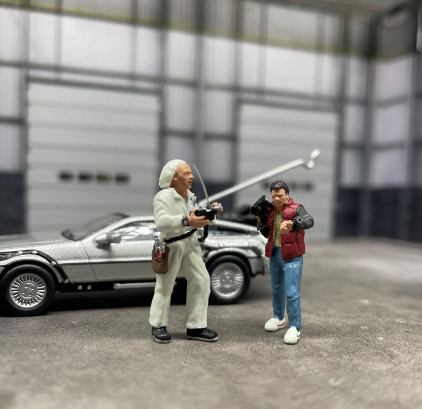 Classic 1:64 Scale Model Back To The Future 2 people Cast Alloy Car Simulation Static Figures Diorama Miniature Scene Collection