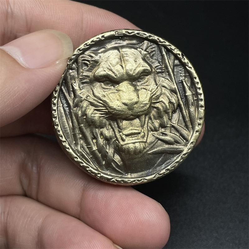 Vintage Brass Tiger Pattern Magnetic Haptic Coins EDC Fidget Toys Anti-stress Toys Autism ADHD Hand Spinner Stress Relief