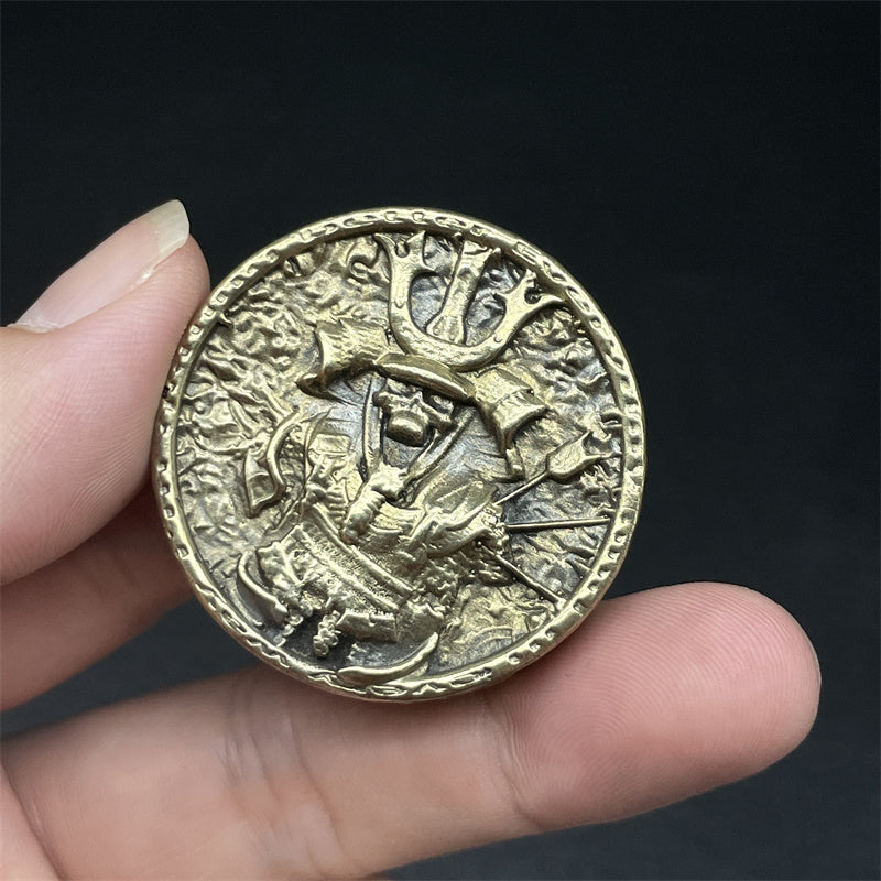 Japanese Samurai Vintage Brass Haptic Coins EDC Fidget Toy Anti Stress Toy ADHD Hand Spinner Anxiety and Stress Relief for Adult