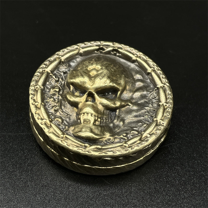 Gothic Skull Vintage Brass Haptic Coins EDC Fidget Toys ADHD Hand Spinner Anxiety and Stress Relief for Adult Cool Stuff