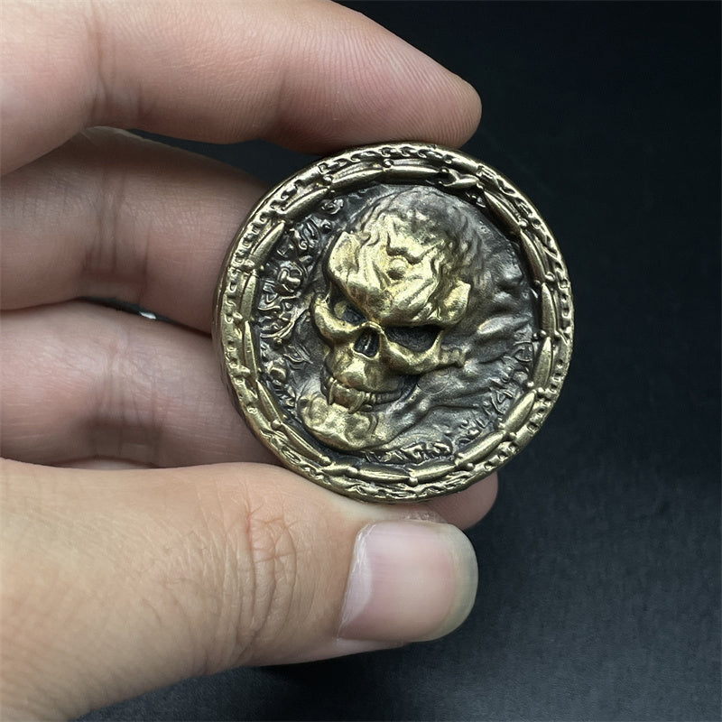 Gothic Skull Vintage Brass Haptic Coins EDC Fidget Toys ADHD Hand Spinner Anxiety and Stress Relief for Adult Cool Stuff