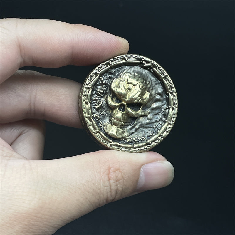 Gothic Skull Vintage Brass Haptic Coins EDC Fidget Toys ADHD Hand Spinner Anxiety and Stress Relief for Adult Cool Stuff