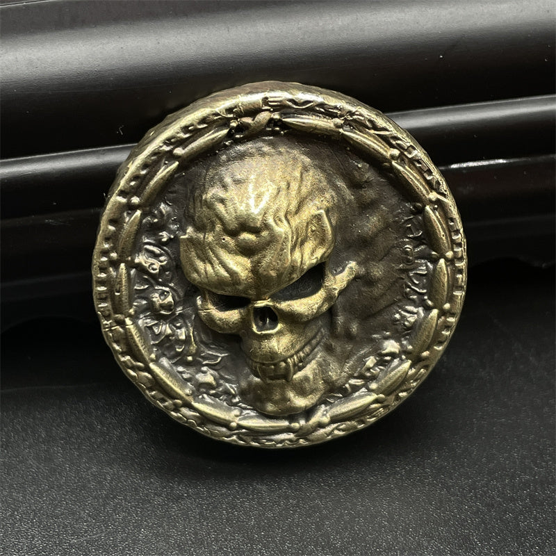 Gothic Skull Vintage Brass Haptic Coins EDC Fidget Toys ADHD Hand Spinner Anxiety and Stress Relief for Adult Cool Stuff