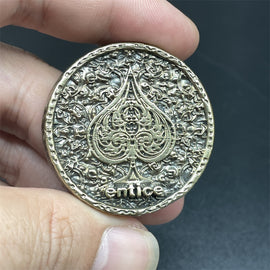 Ace of Spades Vintage Brass Haptic Coins EDC Fidget Toys ADHD Hand Spinner Anxiety and Stress Relief for Adult Collectible Craft