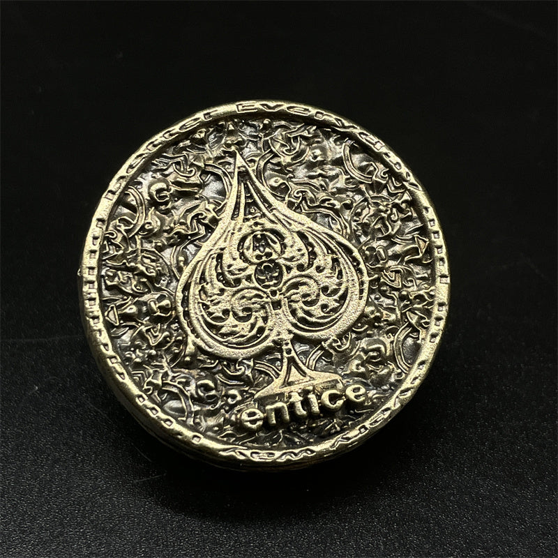 Ace of Spades Vintage Brass Haptic Coins EDC Fidget Toys ADHD Hand Spinner Anxiety and Stress Relief for Adult Collectible Craft