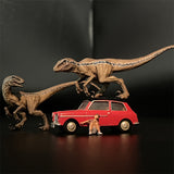 1/64 Scale Resin Mode Jurassic Park Velociraptor and Boy Figures Diecast Alloy Car Doll Scene Dioramas Miniature Collection