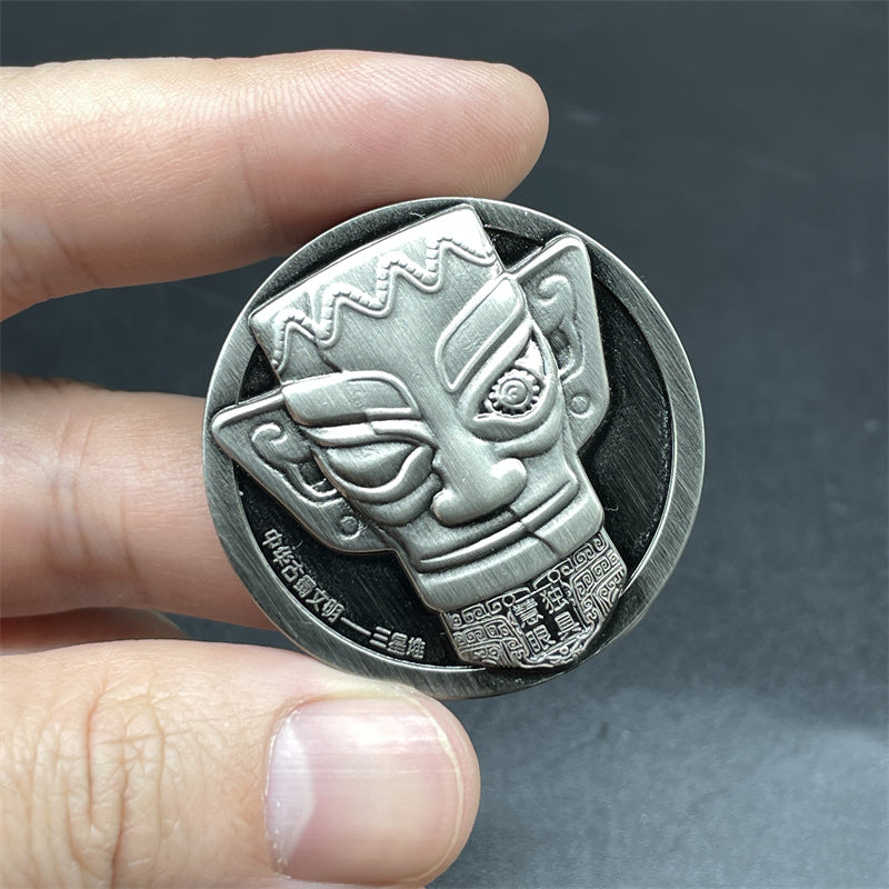 Sanxingdui Mask Fidget Coin Haptic Coin EDC Metal Fidget Toys Autism ADHD Tool Anxiety Stress Relief Toys for Adult