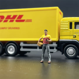 1/64 Scale Model DHL Courier Figures and DHL Truck Diecast Alloy Car Scene Accessories Dioramas Miniature Collection