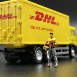 1/64 Scale Model DHL Courier Figures and DHL Truck Diecast Alloy Car Scene Accessories Dioramas Miniature Collection