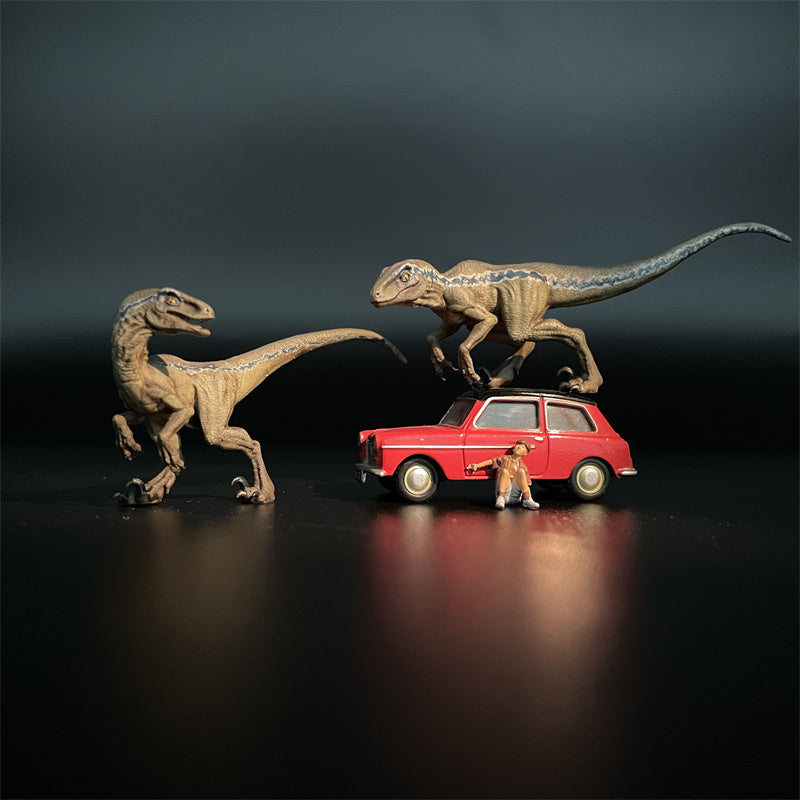 1/64 Scale Resin Mode Jurassic Park Velociraptor and Boy Figures Diecast Alloy Car Doll Scene Dioramas Miniature Collection