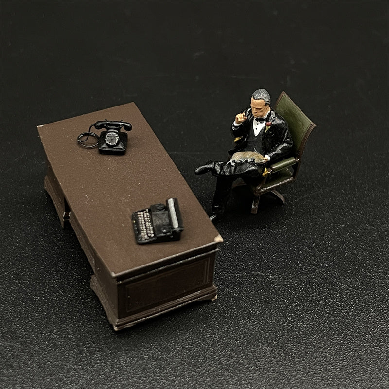 1/64 Scale Resin Model Godfather Vito Corleone Figures Office Desk Scene Dioramas Diecast Alloy Car Doll Miniature Collection