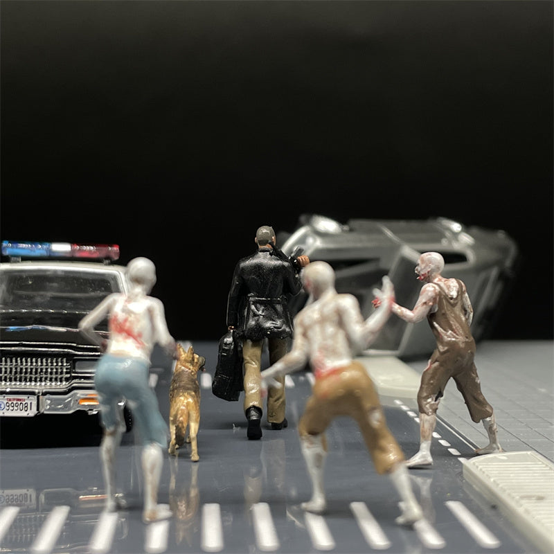 1/64 Scale Figures I Am Legend Will Smith and Dog Zombies Scene Model Cast Alloy Car Static State Miniature Dioramas
