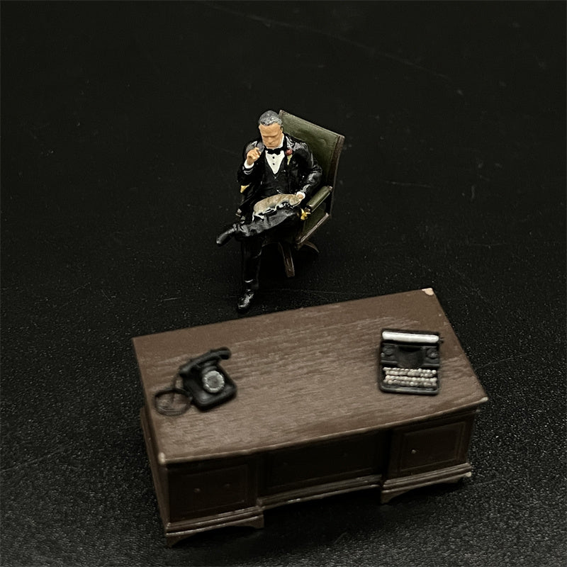 1/64 Scale Resin Model Godfather Vito Corleone Figures Office Desk Scene Dioramas Diecast Alloy Car Doll Miniature Collection