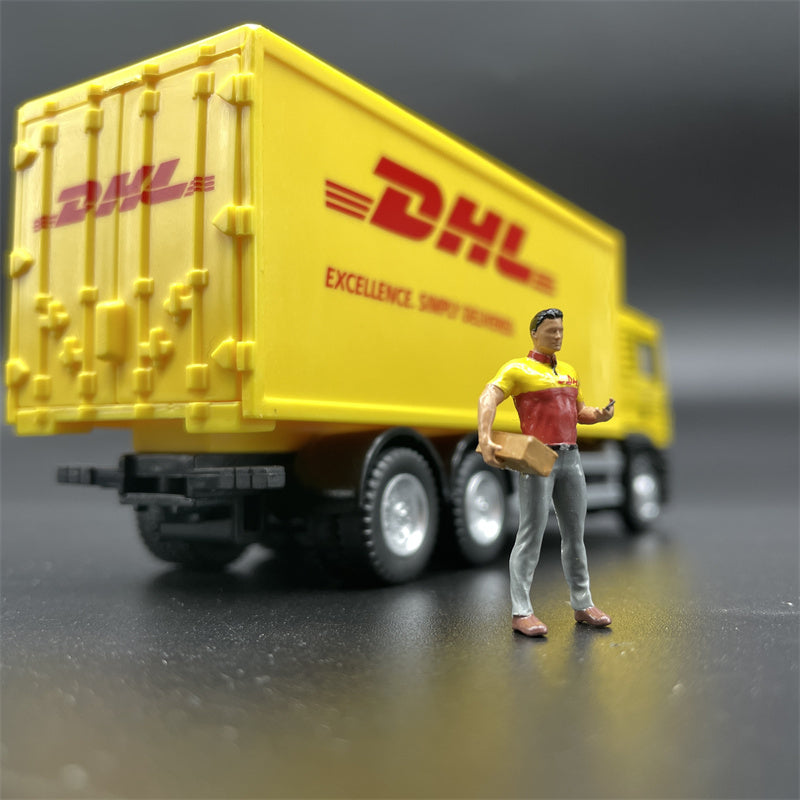 1/64 Scale Model DHL Courier Figures and DHL Truck Diecast Alloy Car Scene Accessories Dioramas Miniature Collection