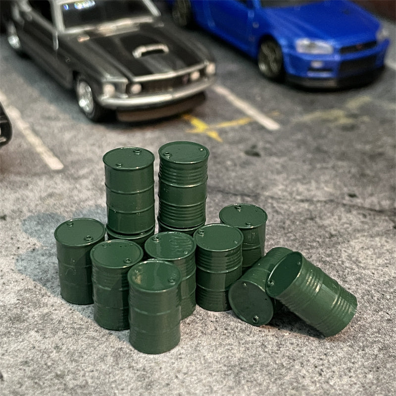1/64 Scale Resin Model 12Pcs Blue or Green Oil Barrels Diecast Alloy Car Scene Accessories Dioramas Miniature Collection