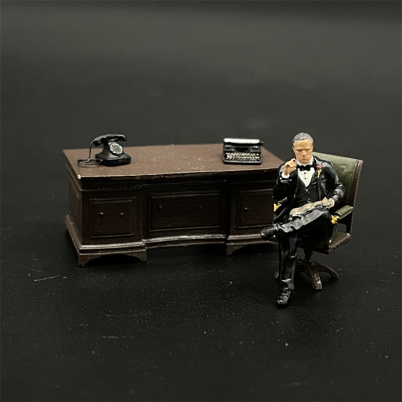 1/64 Scale Resin Model Godfather Vito Corleone Figures Office Desk Scene Dioramas Diecast Alloy Car Doll Miniature Collection