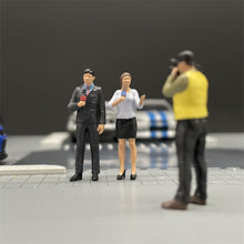 Load image into Gallery viewer, 1/64 Scale Figures Yellow Vest Photographer and Two Journalists Cast Alloy Car Static State Character Model Miniature Dioramas