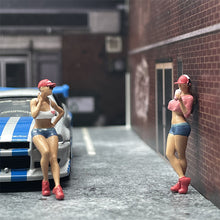 Load image into Gallery viewer, 1/64 Scale Model 2Pcs Fashion Cute Female Model Posing Cast Alloy Car Static Miniature Diorama Scene Layout Hobby Toy